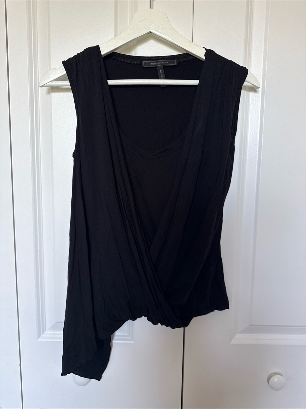 BCBG Max Azria Y2K Black Top Faux Wrap Sz XS Airy‎ Vintage